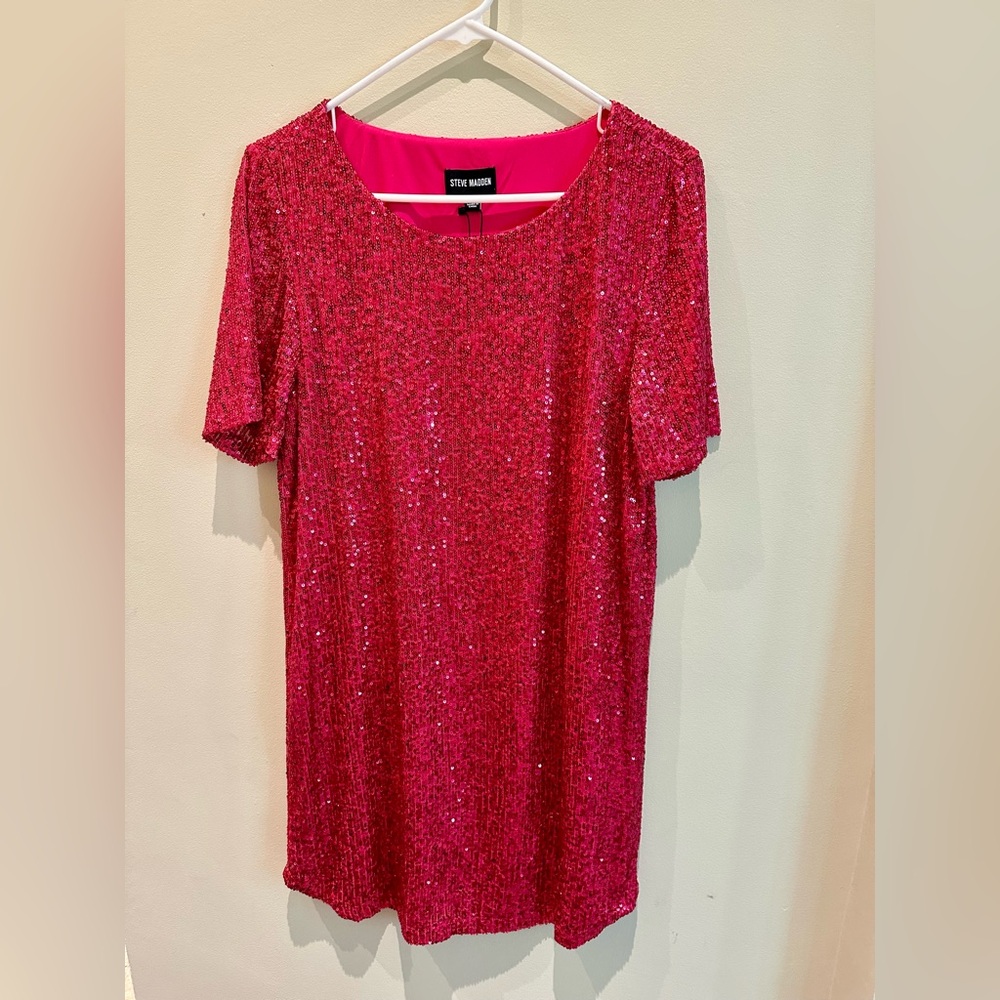 Steve Madden Sequin Tunic Dress - Fuschia